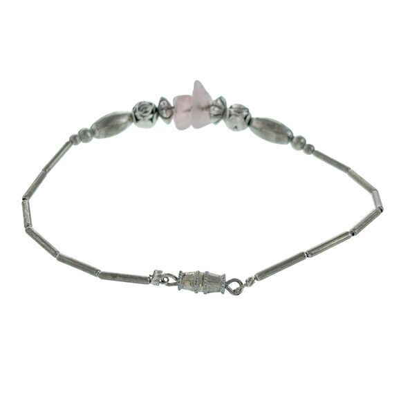 Vintage Liquid Sterling Silver 925 Rose Quartz Beaded Bracelet Size 7.5" - Picture 5 of 8